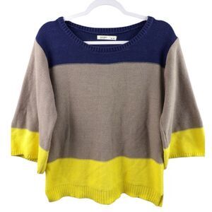 Vintage Old Navy Blue Yellow SP 3/4 length sleeve sweater​ Y2K Colorblock tan